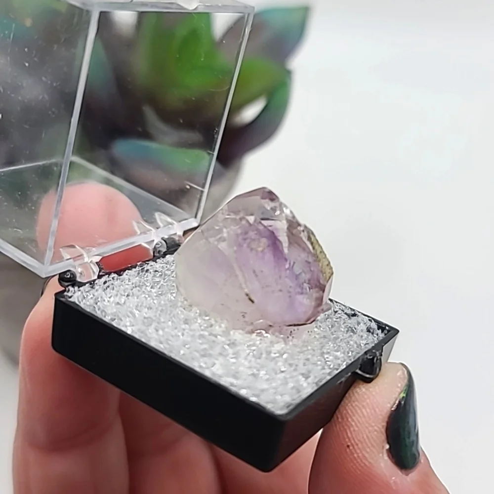 Old Stock Unique Phantom Amethyst & Micro Pyrite Thumbnail Mineral Specimen